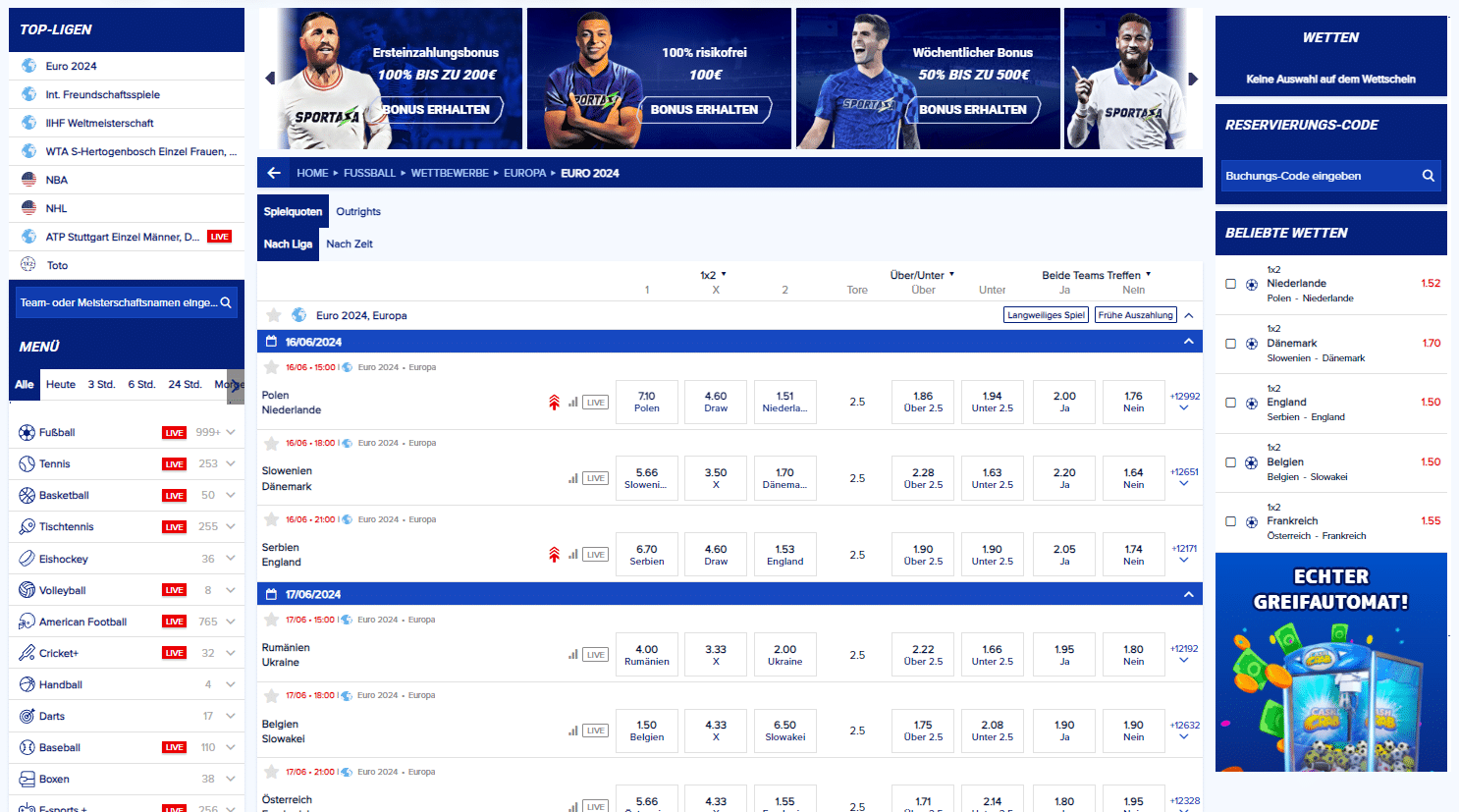 Sportaza Sportwetten Bonus für die Fußball EM 2024